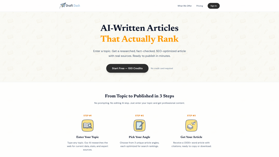 Draft Dash - AI Article Writer with Real Sources