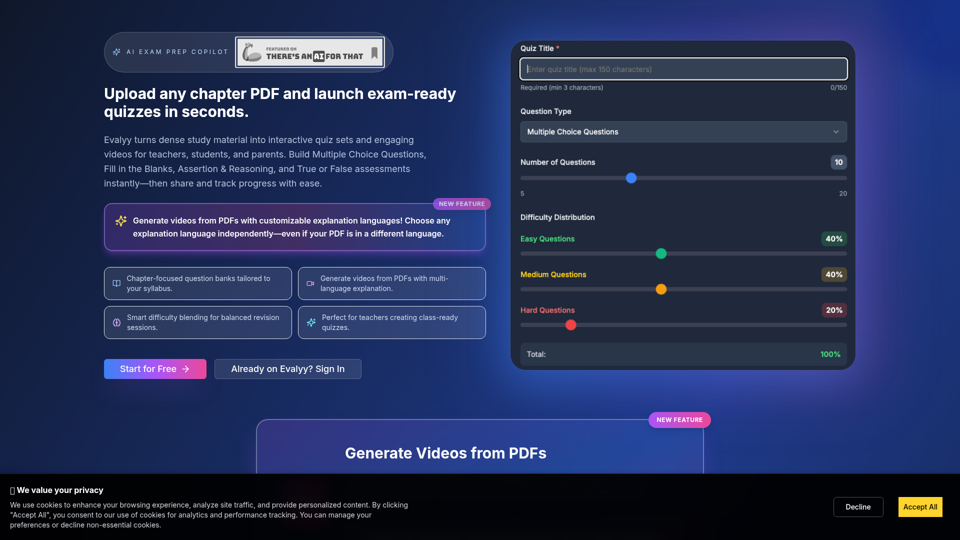 Evalyy - AI 驱动的测验与视频生成平台
