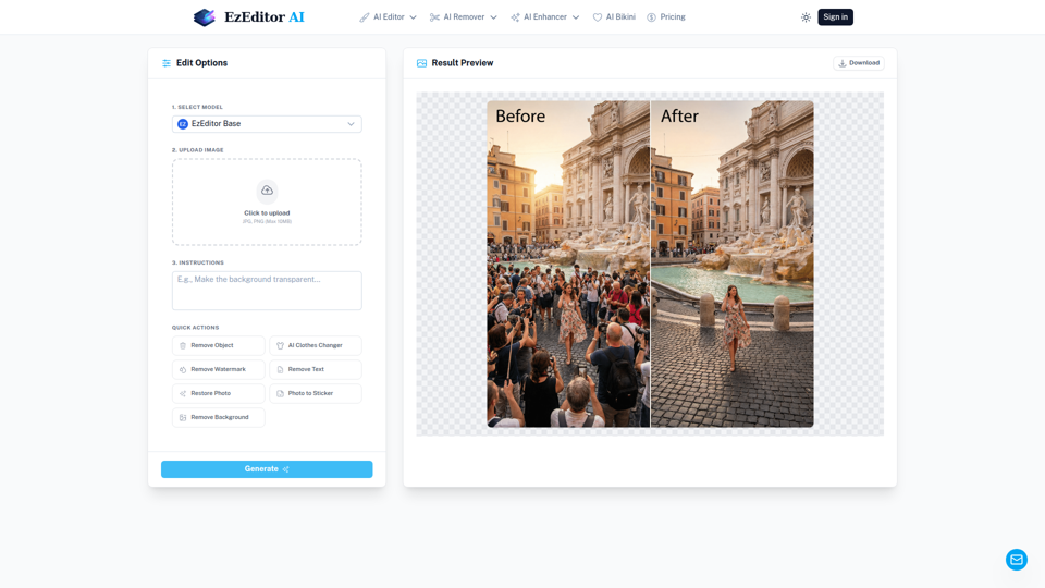 AI Magic Editor: Text-to-Image Editing & Generative Fill | EzEditor