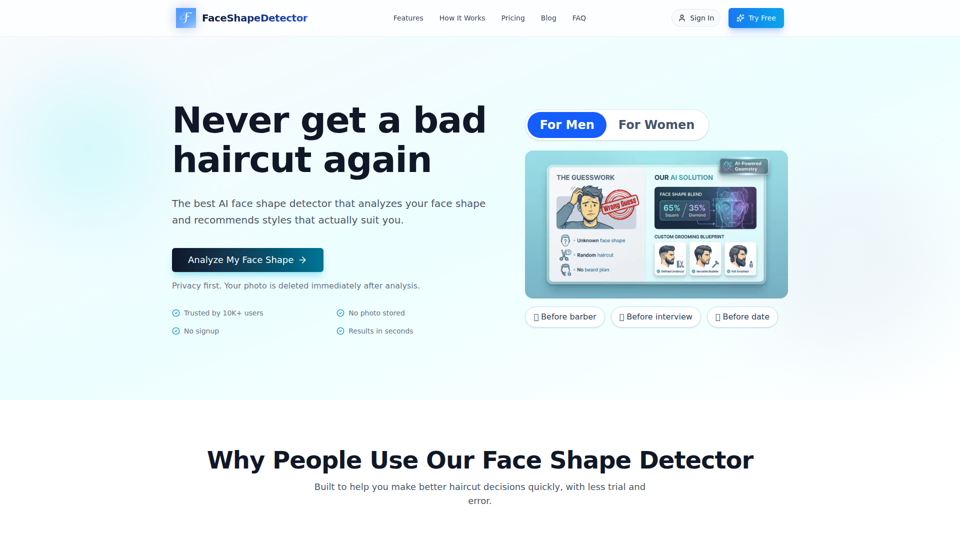KI-Gesichtsform-Detektor – Finden Sie Ihren perfekten Stil | FaceShapeDetector