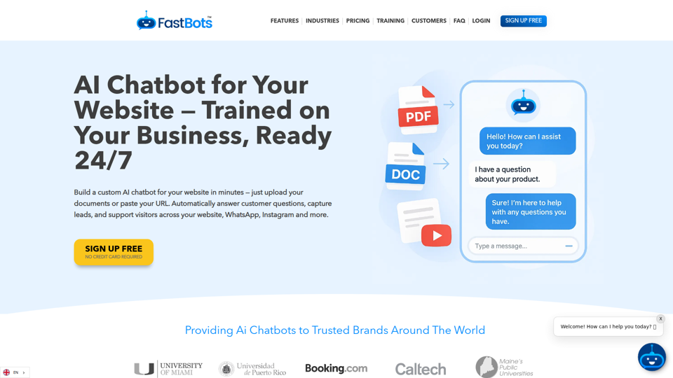 ウェブサイト向けAIチャットボット — 独自のAIエージェントを構築・トレーニング | FastBots.ai