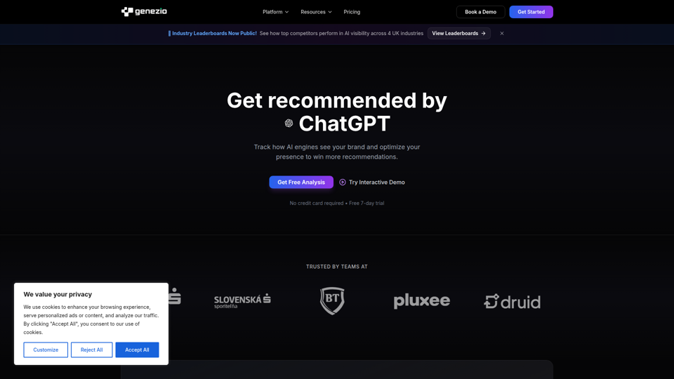 Genezio | Optimieren Sie Ihre KI-Präsenz, um Empfehlungen zu gewinnen