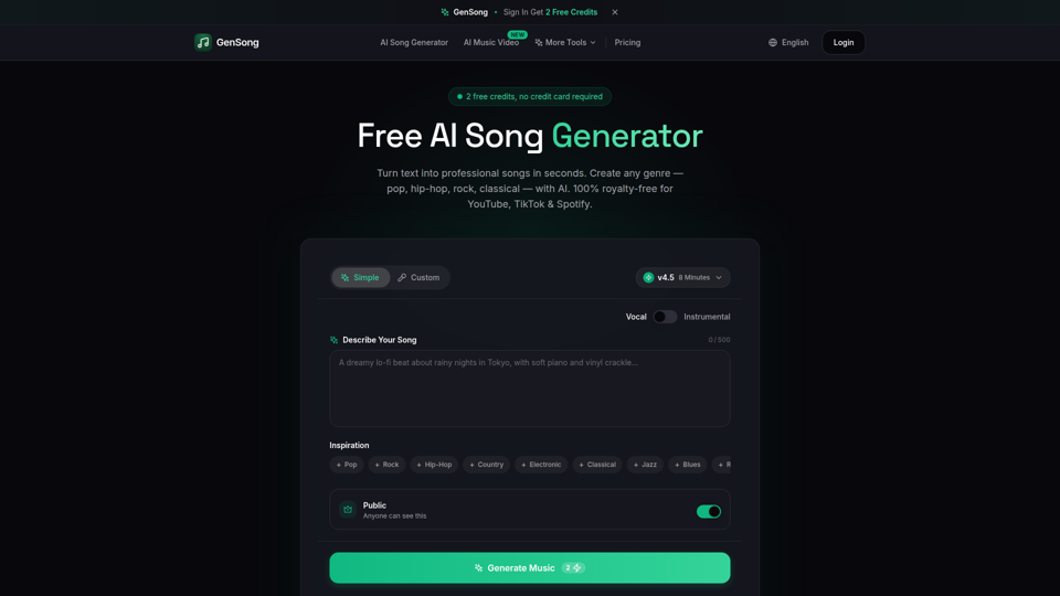 GenSong - Free AI Song Generator Online | AI Song Maker & Text to Song