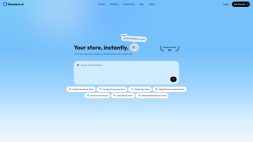 Lanza tu tienda online impulsada por IA en 2 minutos | Genstore