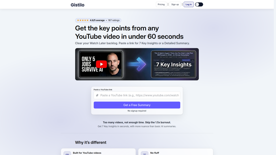 Gistilo — Turn Any YouTube Link Into a Clear Summary in Under 1 Minute