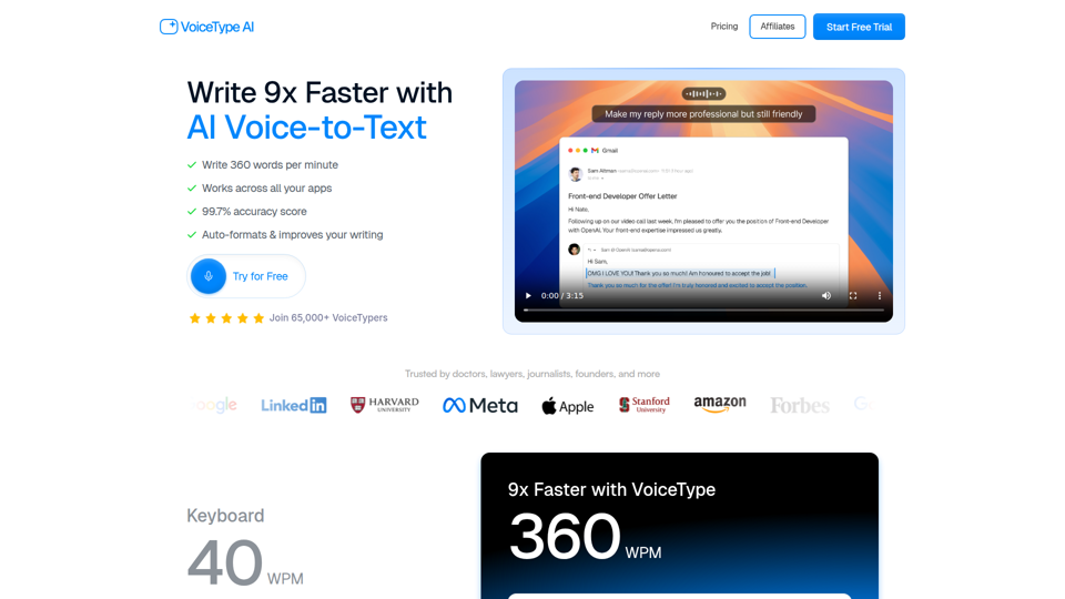 VoiceType AI - Save 1-2 hours a day on writing tasks with AI Speech-to-Text across all your apps