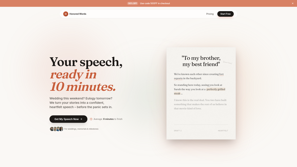 Honored Words – Ihre Rede, in 10 Minuten bereit | Honored Words