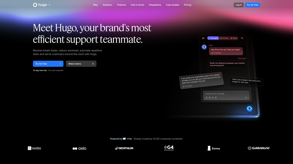 The most efficient AI Agent for customer service - Hugo