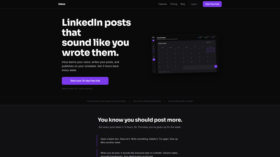 LinkedIn posts that sound like you — intuo
