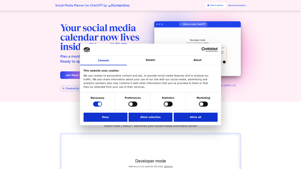 Social-Media-Planer für ChatGPT von Kontentino | Treten Sie der Beta von Welle 1 bei