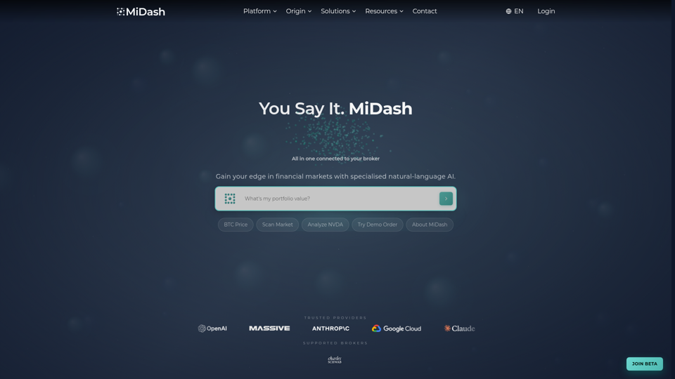 MiDash - AI投資プラットフォーム | 自然言語トレーディング