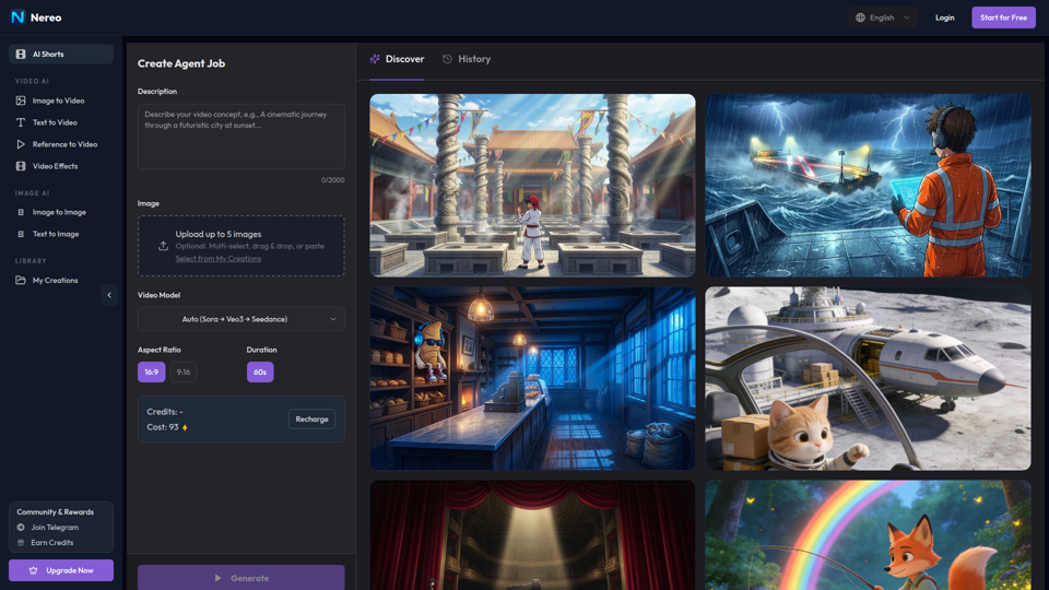 Generador de cortos de anime con IA | Crea videos completos de 60 segundos | Nereo