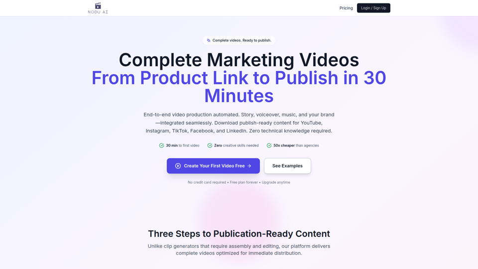 Nodu AI - 从产品链接到发布，完整营销视频一站生成