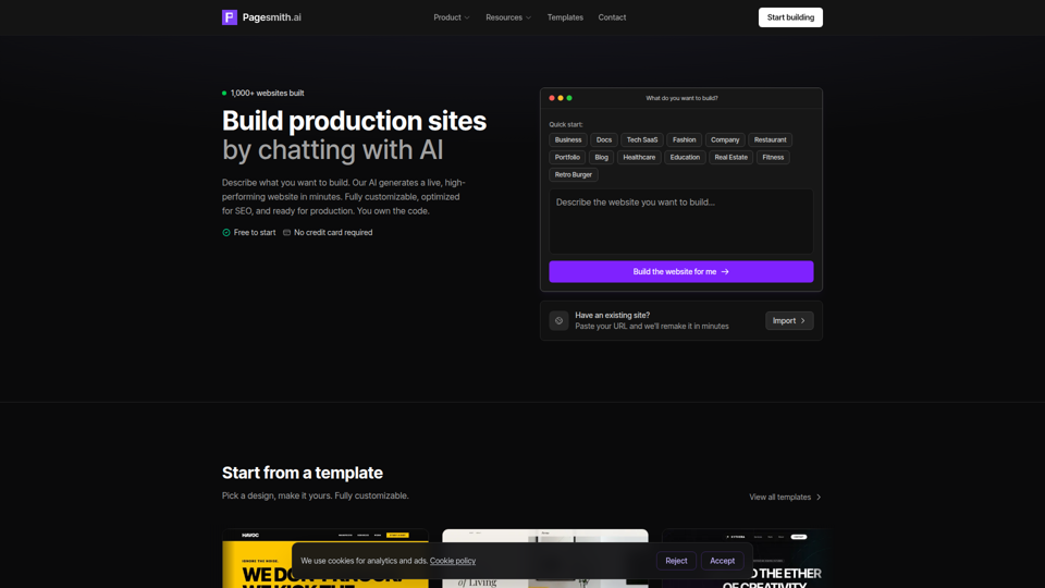Pagesmith - Des sites web IA bien classés sur Google et dans la recherche IA