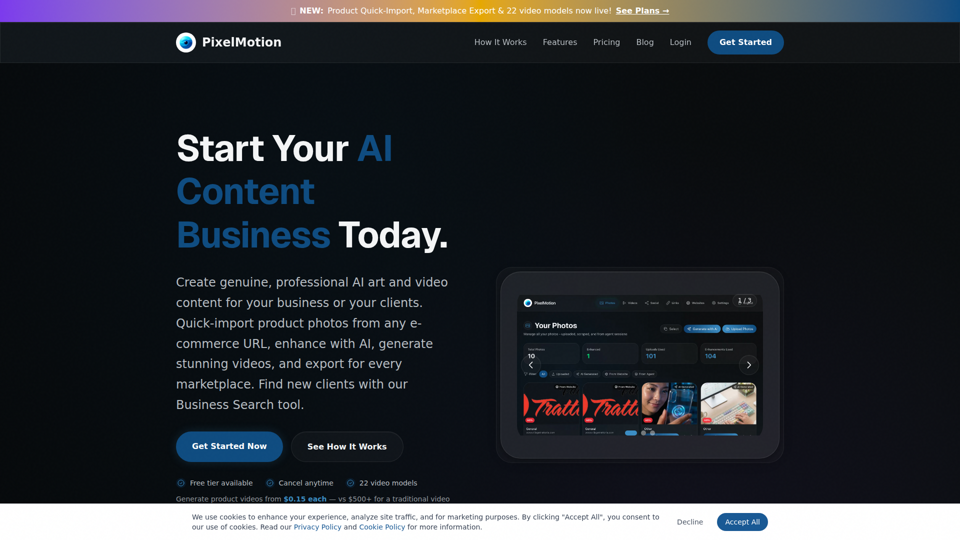 PixelMotion – KI-Fotoverbesserung & Videogenerierung