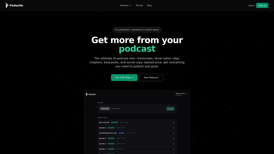 Podsuite – ポッドキャストの文字起こし、ショーノート、コンテンツツール
