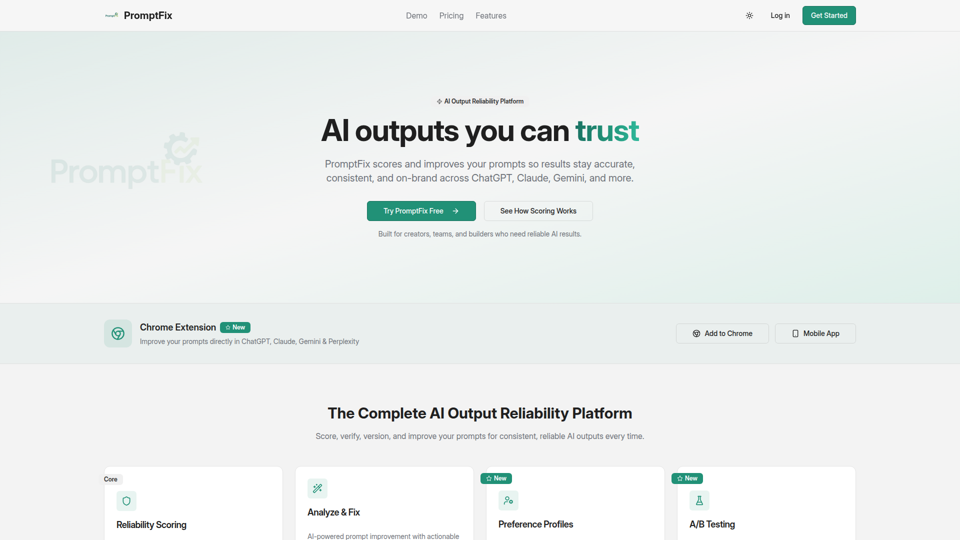 PromptFix - AI Output Reliability Platform | Trusted AI Results