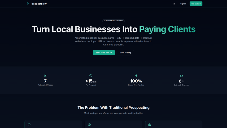 ProspectFlow – KI-gestützte Lead-Generierung & Website-Builder