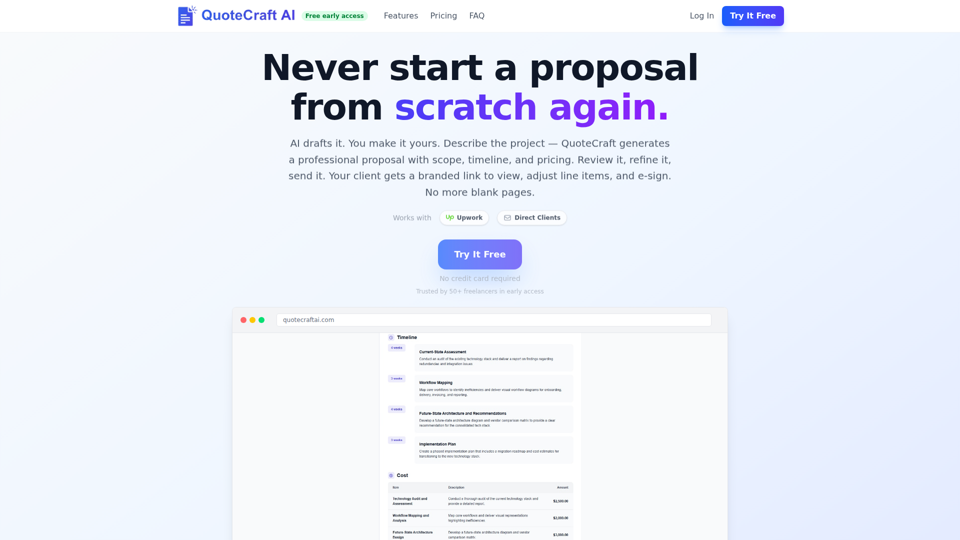 QuoteCraft AI — Generador de propuestas con IA para freelancers | Cartas de presentación para Upwork en 60 segundos