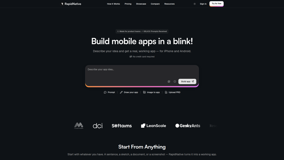RapidNative | Der schnelle, kollaborative KI-native Mobile-App-Builder.