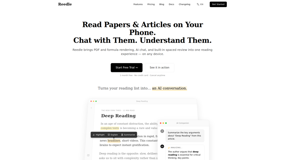 Reedle | Chatea con artículos, pregunta a PDF, recuerda con tarjetas didácticas