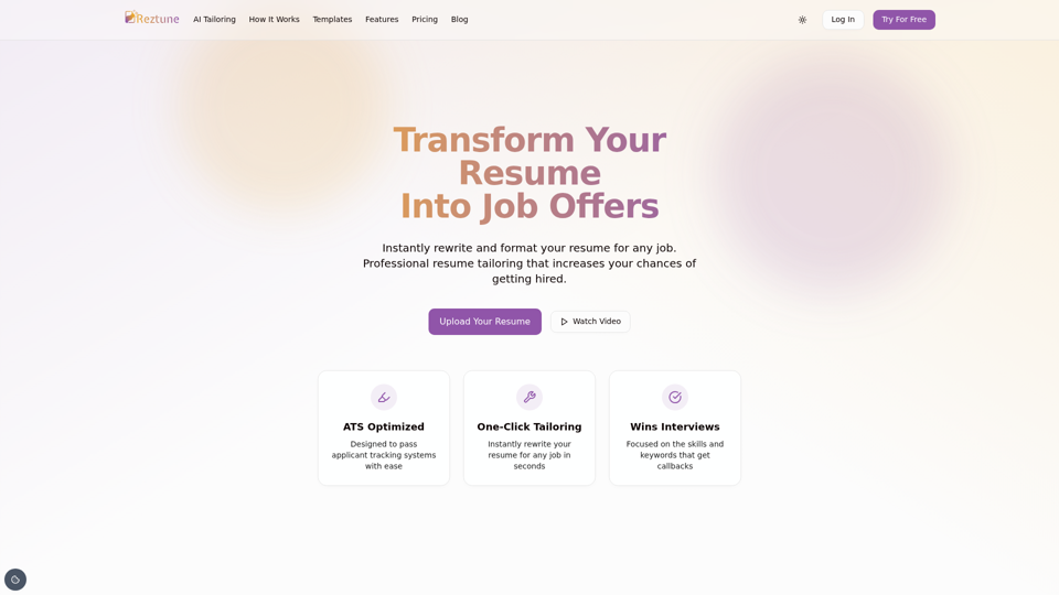Get more interviews with AI Resume Tailoring | Reztune