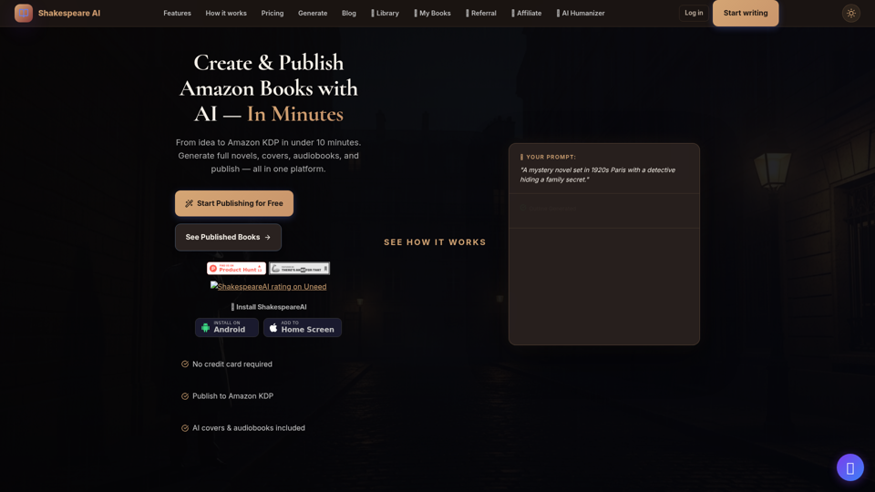 AIで本を書く - 無料のAI書籍執筆ツール | Shakespeare AI