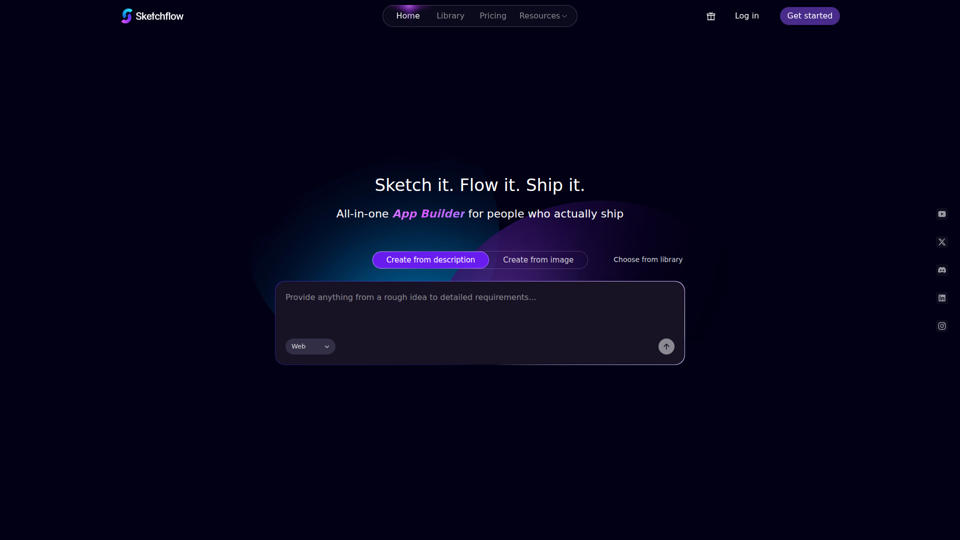 Sketchflow.ai: Generador de aplicaciones web con IA | Sin código, solo ideas