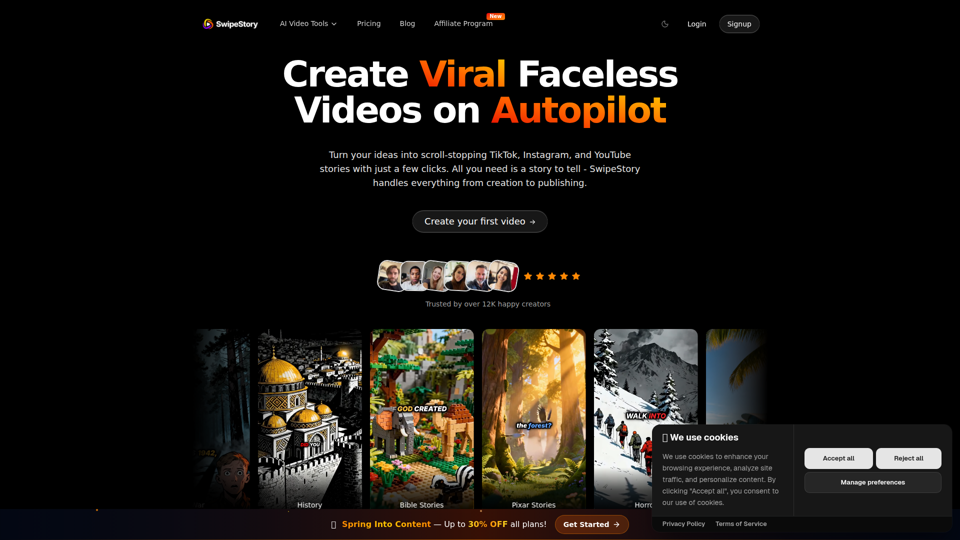 SwipeStory AI: Generador gratuito de videos de IA sin rostro