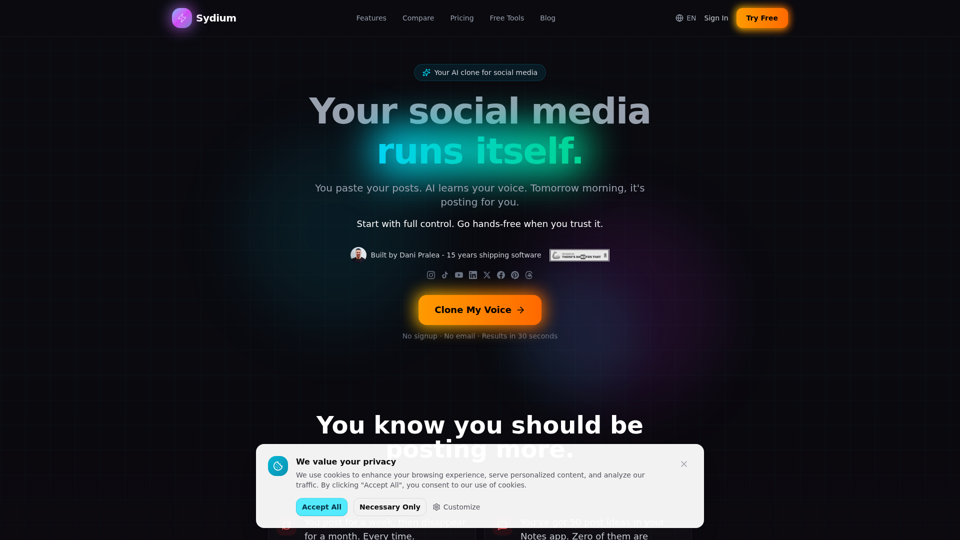 Sydium - 以你的语气为你发帖的 AI