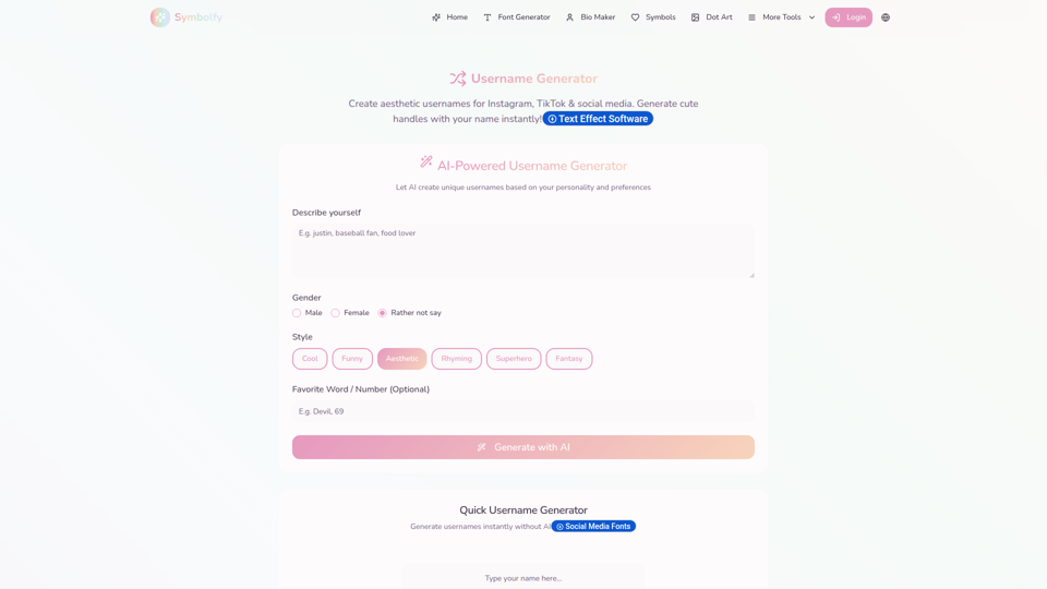 Benutzernamen-Generator – Einzigartige Namen | Symbolfy
