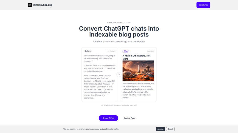 ThinkInPublic — Publish your ChatGPT thoughts as blog posts