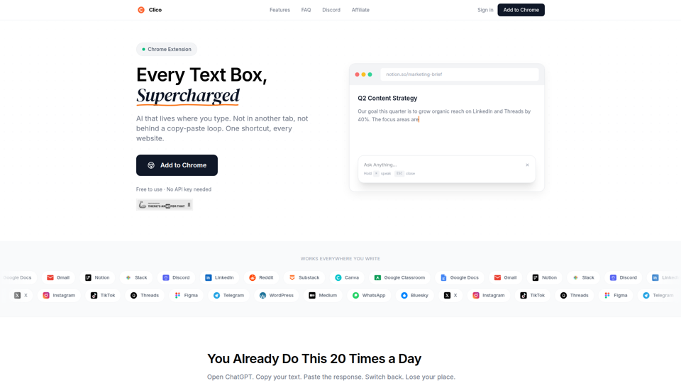 Clico AI-Schreibassistent | Browser-Erweiterung für Chrome