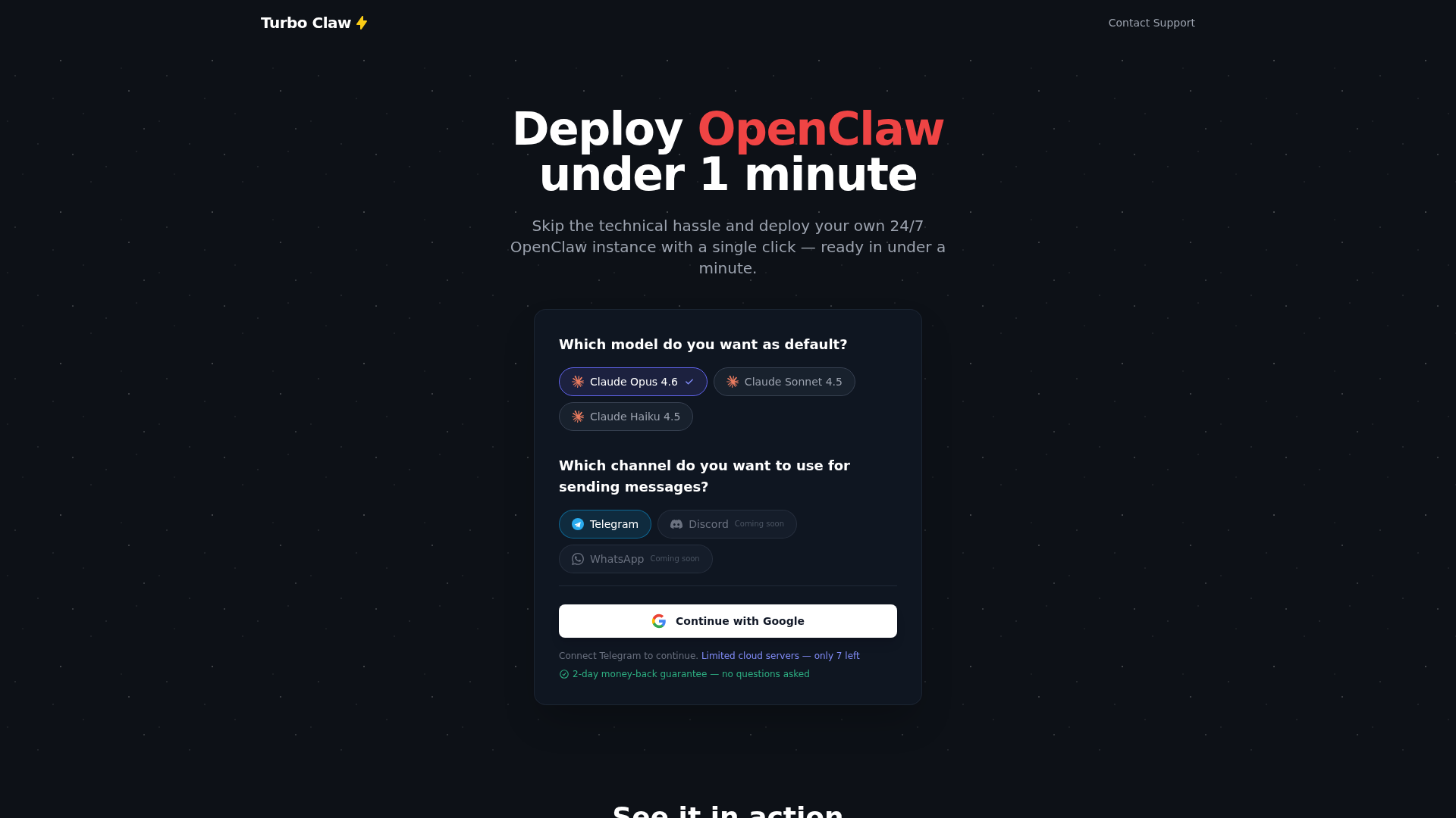 TurboClaw | OpenClaw in unter 1 Minute bereitstellen
