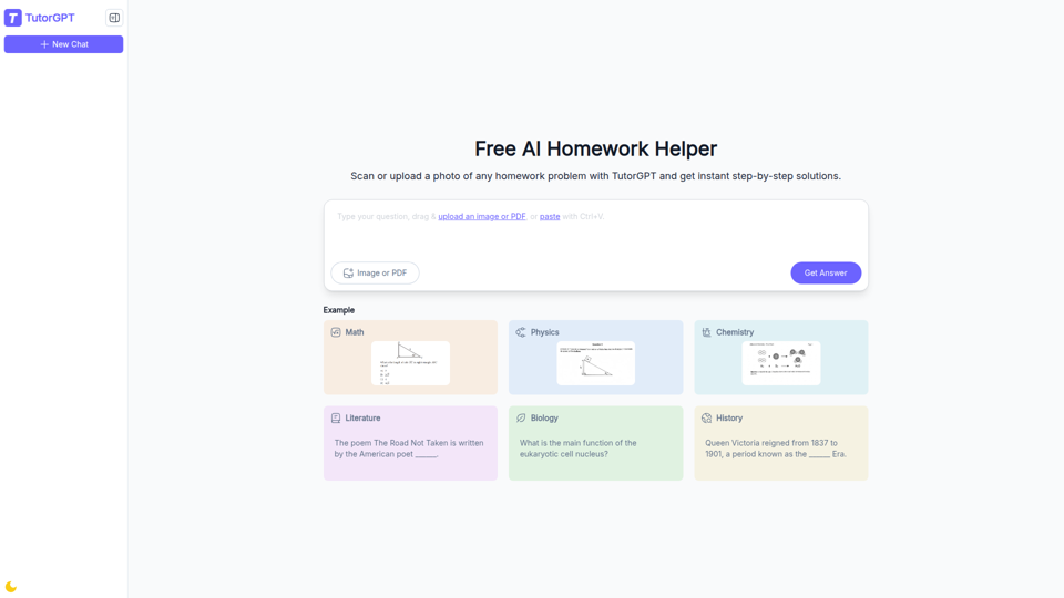 TutorGPT: Free AI Homework Helper & Personal Tutor for Every Subject, Online, No Sign-up