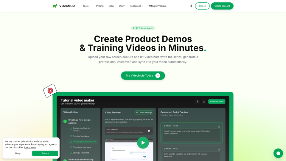 VideoMule - Creador de videos de demostración y capacitación de productos