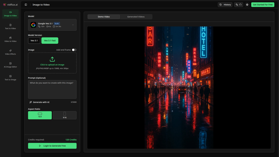 IA de imagen a video: plataforma todo en uno | VidFlux