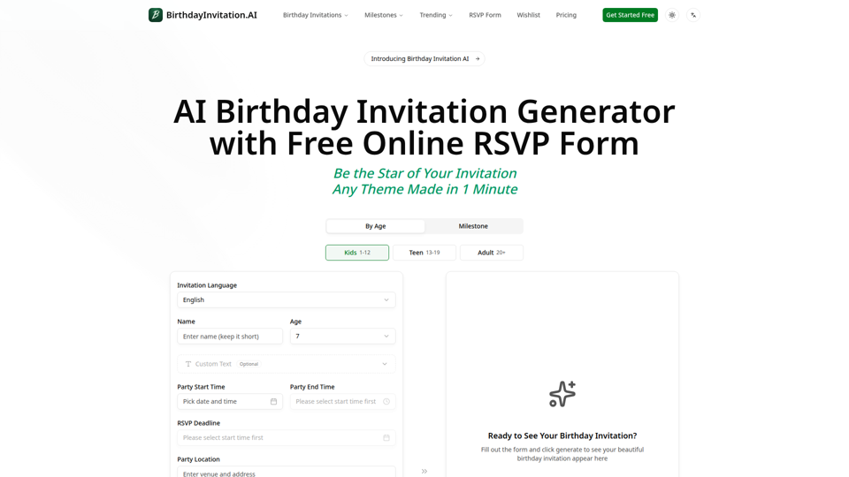 Generador de invitaciones de cumpleaños con IA | BirthdayInvitation.AI