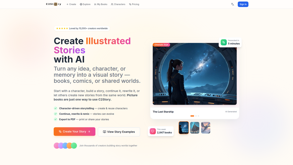 C2Story – Plataforma de creación de historias con IA | Crea historias ilustradas