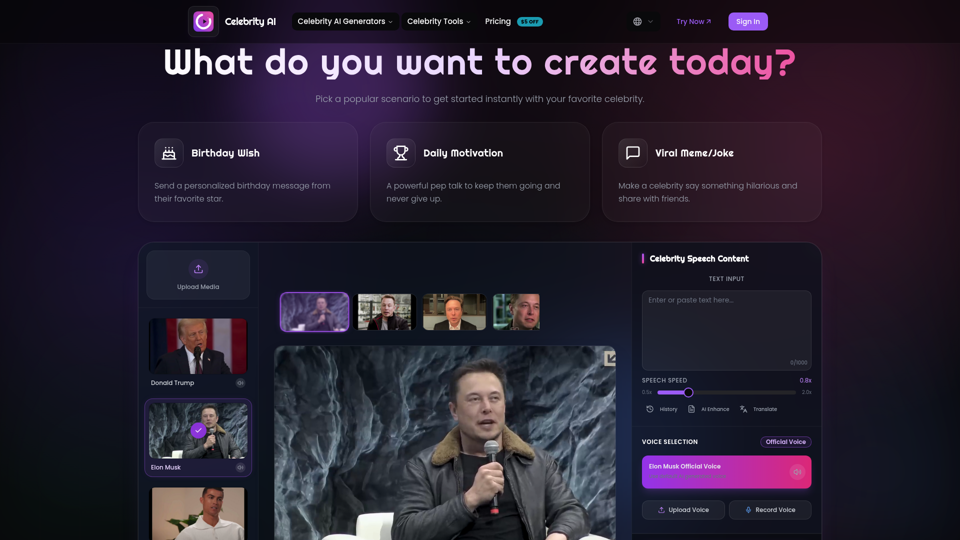 Celebrity AI Generator - Create AI Videos & Voice Cloning | CelebrityAI | Create Celebrity Videos & Voice Cloning