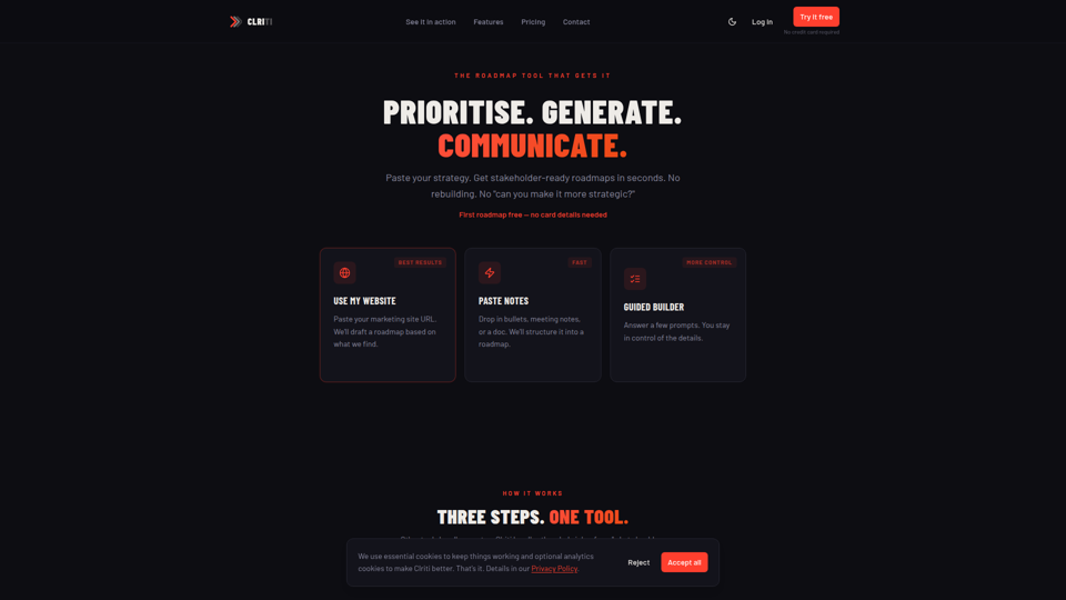 CLRITI — Paste Your Strategy, Get Three Roadmaps | AI Roadmap Tool