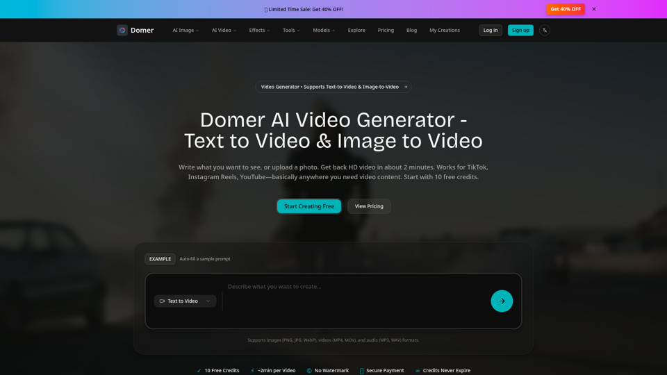 Domer - Free AI Video Generator | Text to Video & Image to Video