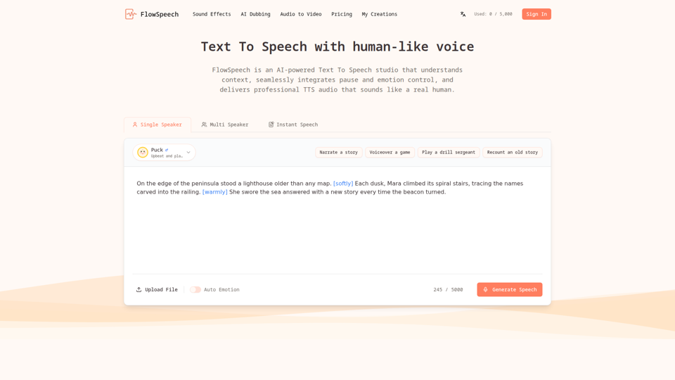 Free Text To Speech with Lifelike AI Voices | FlowSpeech