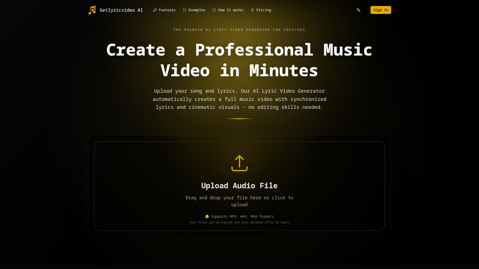 ミュージックビデオ向けAIリリックビデオ生成ツール | GetLyricVideo AI