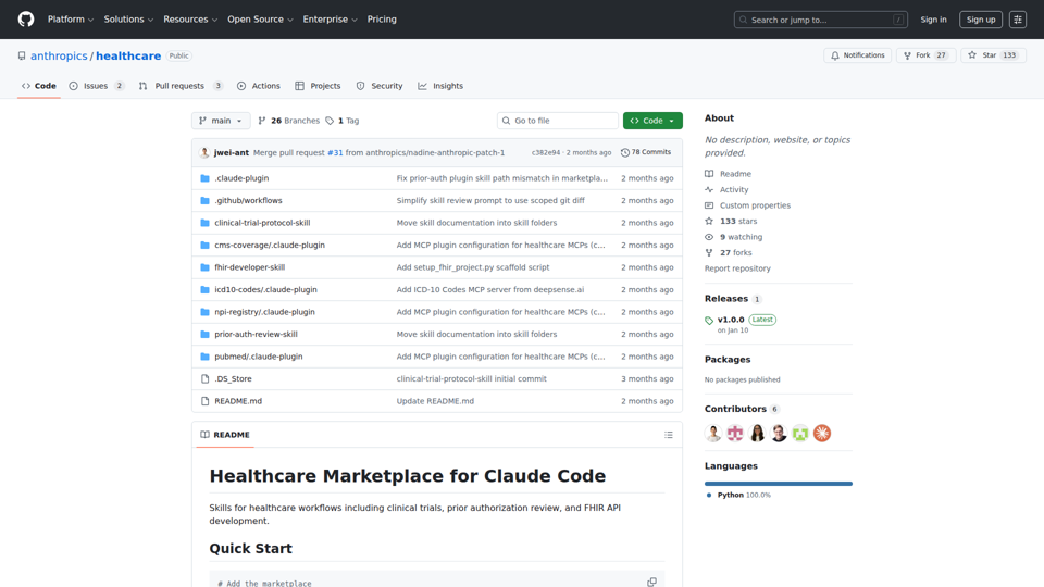 GitHub - anthropics/healthcare · GitHub