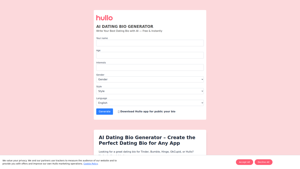 AI Bio Generator for Dating Profiles – Hullo