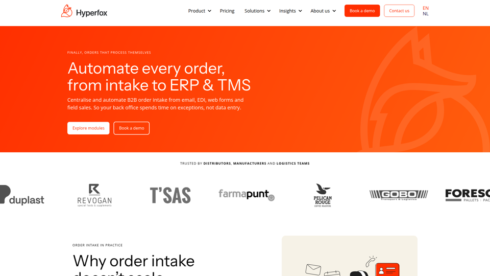 Software de automatización de pedidos B2B para distribución y logística