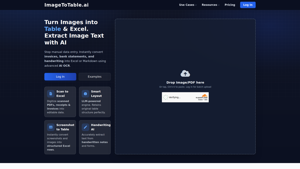 画像からExcelへのAI変換ツール＆LLM OCR | データを表・CSVに抽出 | ImageToTable.ai
