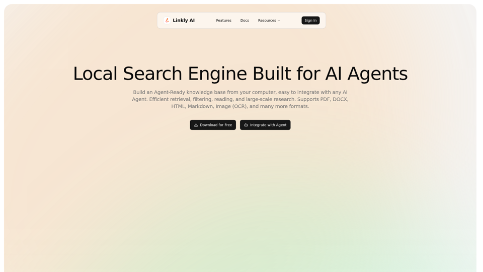 Linkly AI - Local Document Search Engine Built for AI Agents, AI-Native Local Full-Text Search | Linkly AI