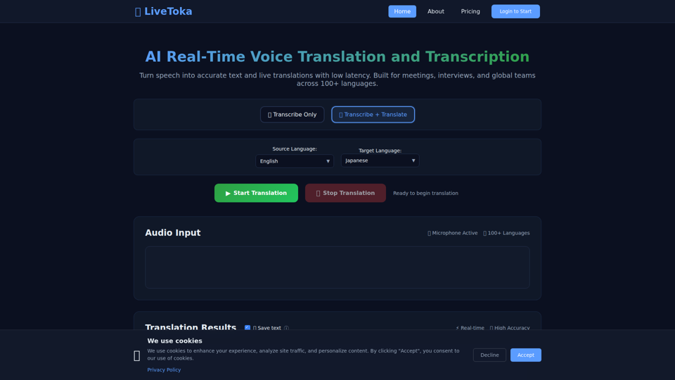 LiveToka | AI Real‑Time Voice Translation & Transcription in 100+ Languages